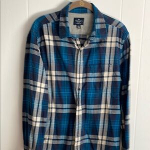 American Eagle Outfitters Blue and White Plaid Shirt